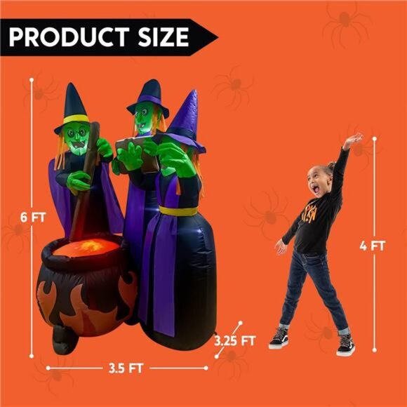 Joiedomi 6 FT Tall Halloween Inflatables Three Witch Around Cauldron with Flame - Picture 2 of 7